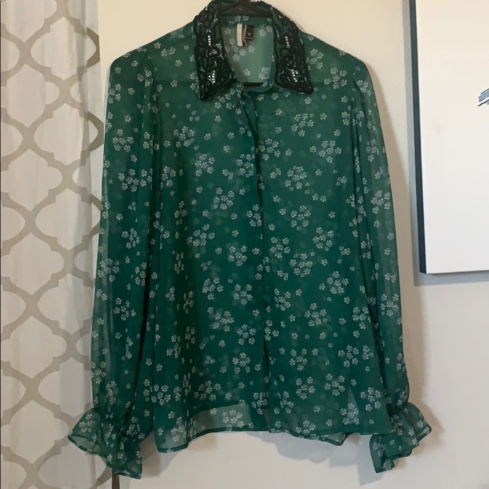 Green and beaded Topshop blouse US 6 M